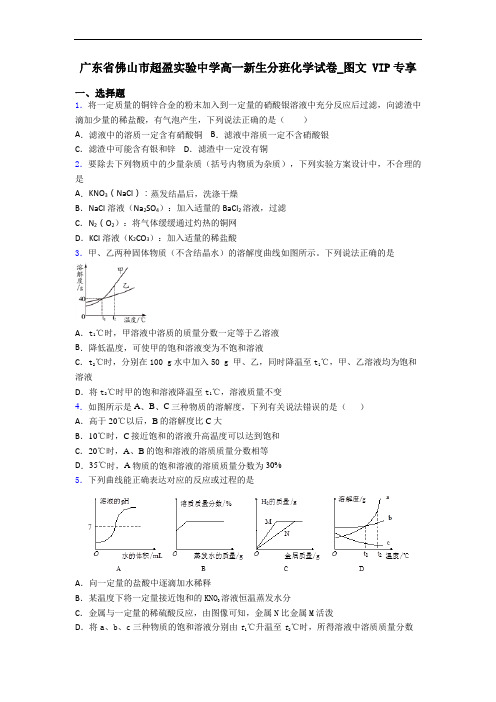 广东省佛山市超盈实验中学高一新生分班化学试卷_图文 VIP专享