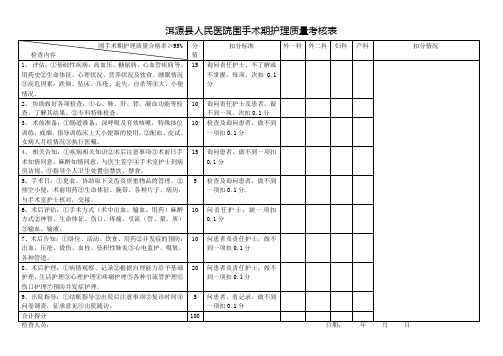 围手术期护理质量考核表