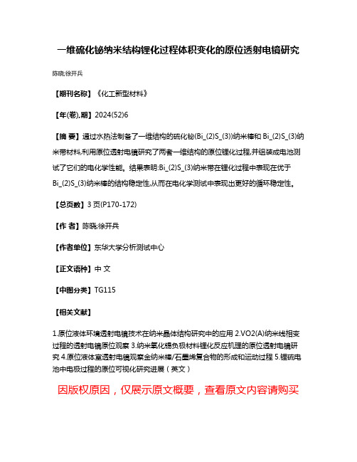 一维硫化铋纳米结构锂化过程体积变化的原位透射电镜研究