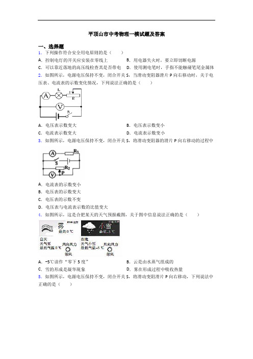 平顶山市中考物理一模试题及答案