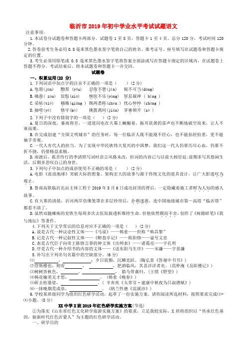山东省临沂市2019年中考语文真题试题 替换