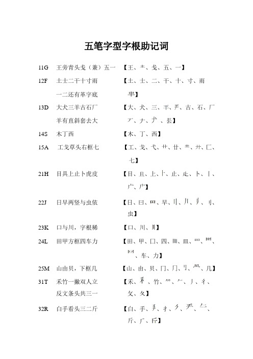 五笔字型字根助记词