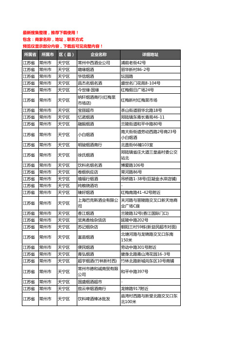 新版江苏省常州市天宁区酒水批发企业公司商家户名录单联系方式地址大全460家