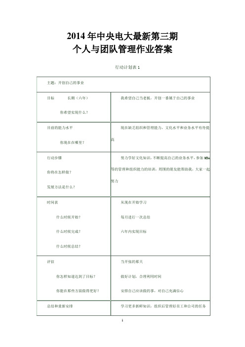 2014年中央电大最新第三期个人与团队管理作业答案