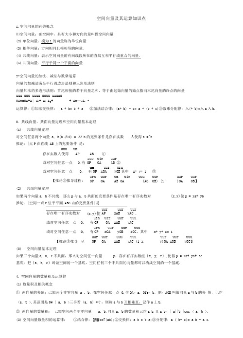 选修2-1-第三章-空间向量及其运算知识点