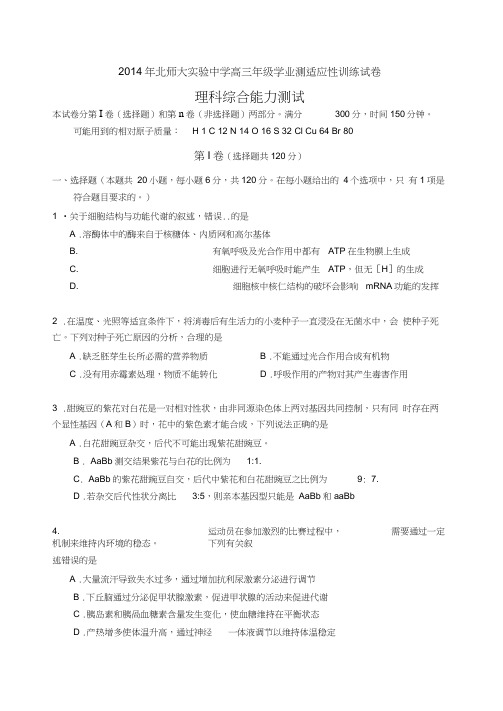 北师大实验中学高三年级学业测适应性训练试卷