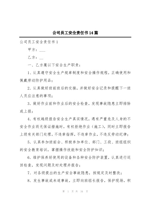 公司员工安全责任书14篇