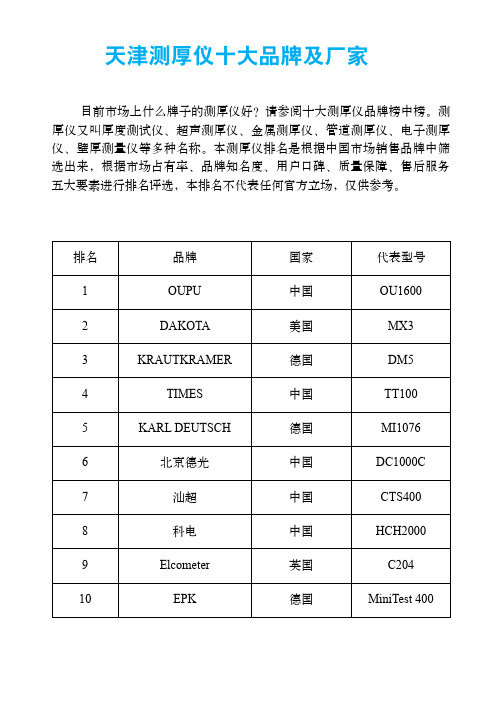 天津测厚仪十大品牌及厂家