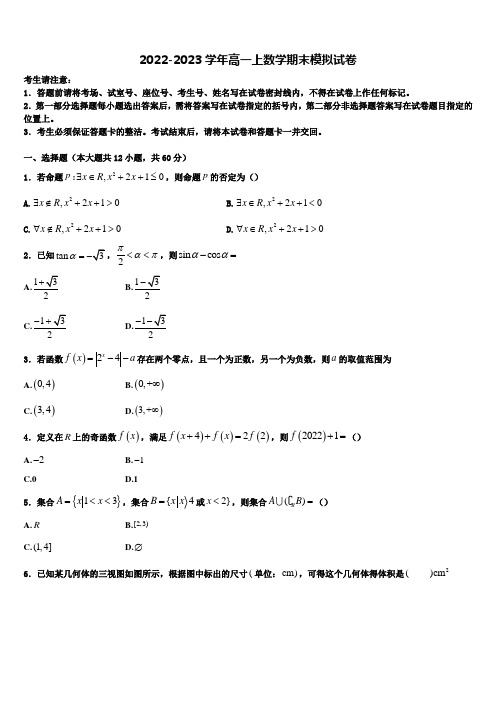 2023届重庆市直属校高一数学第一学期期末联考模拟试题含解析