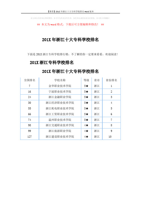 【推荐】201X年浙江十大专科学校排名word版本 (1页)