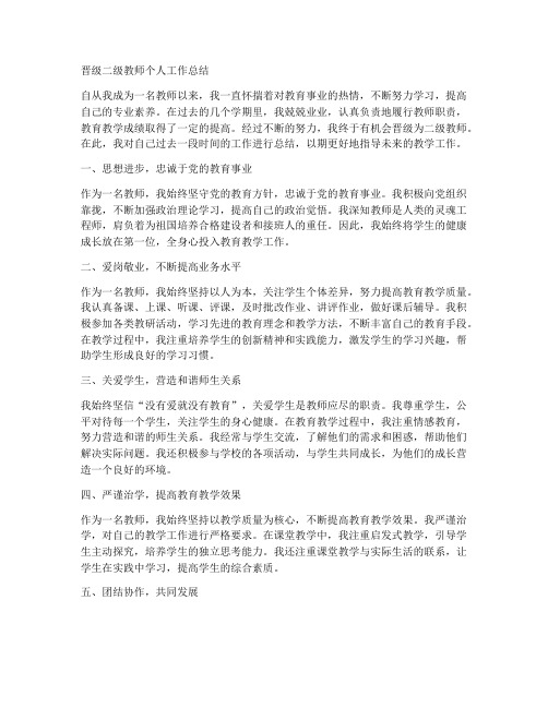 晋级二级教师个人工作总结