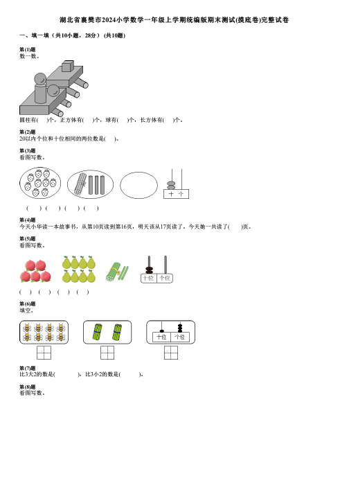 湖北省襄樊市2024小学数学一年级上学期统编版期末测试(摸底卷)完整试卷