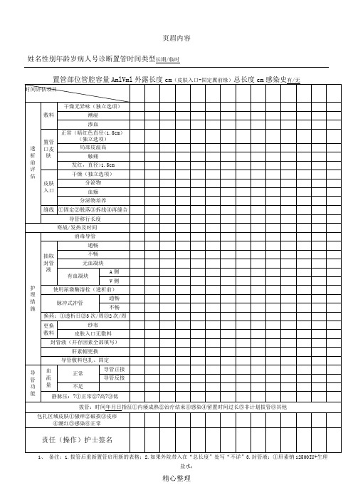 中心静脉导管维护评估表