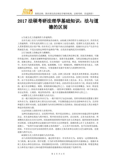 2017法硕考研法理学基础知识:法与道德的区别