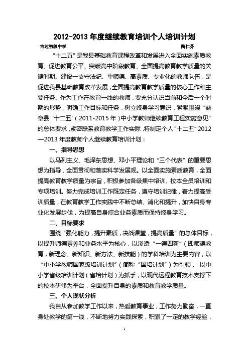 2012-2013年度继续教育个人培训计划