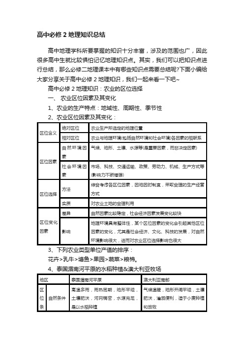 高中必修2地理知识总结