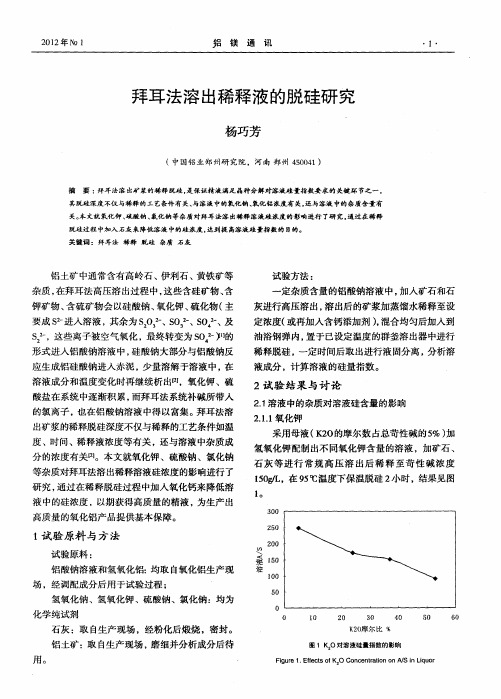 拜耳法溶出稀释液的脱硅研究