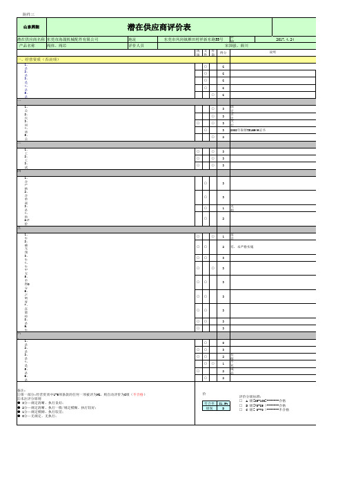 潜在供应商综合能力评价表