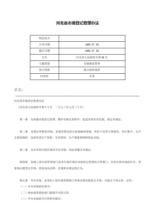 河北省市场登记管理办法-河北省人民政府令第86号