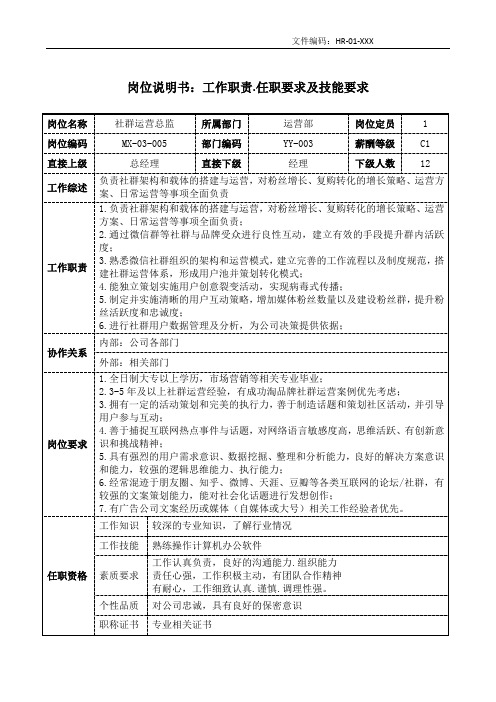 社群运营总监岗位说明书工作职责和任职要求