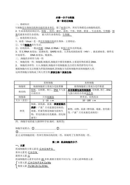 高中生物 必修一全册 背诵重点