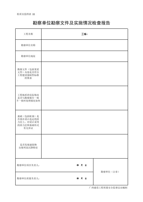 勘察单位勘察文件及实施情况检查报告(最新版)