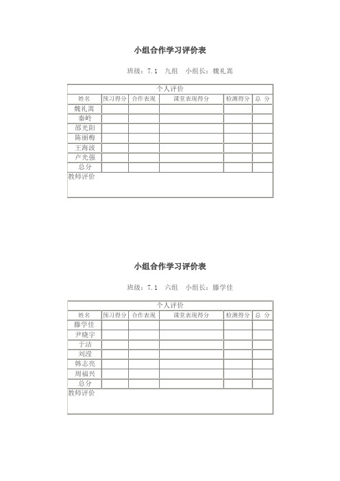 小组合作学习课堂评价用表