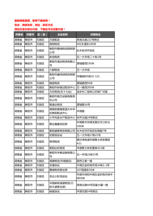 新版湖南省衡阳市石鼓区货运企业公司商家户名录单联系方式地址大全56家