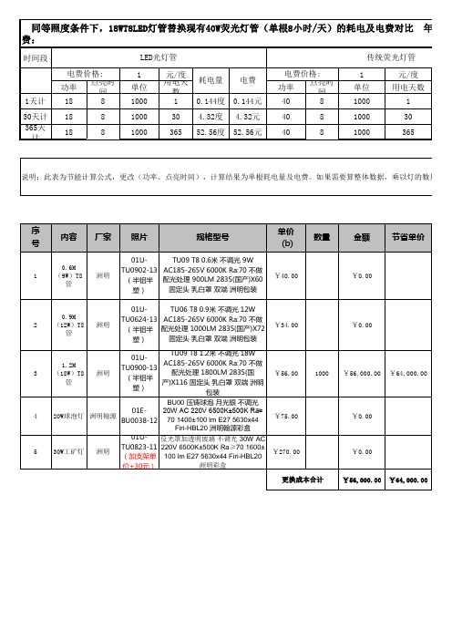 灯管节能计算公式