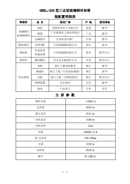 DBNL3-300(GBNL3-200)冷却塔配置及参数