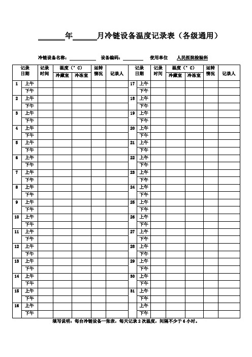 冷链设备温度记录表1