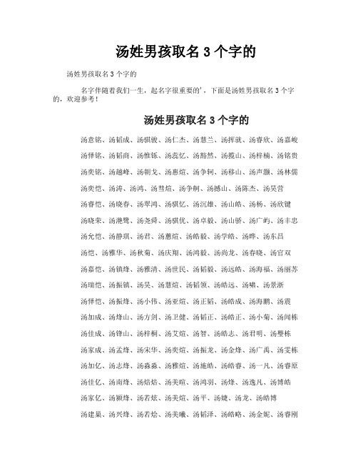 汤姓男孩取名3个字的