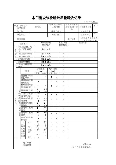 木门窗安装检验批