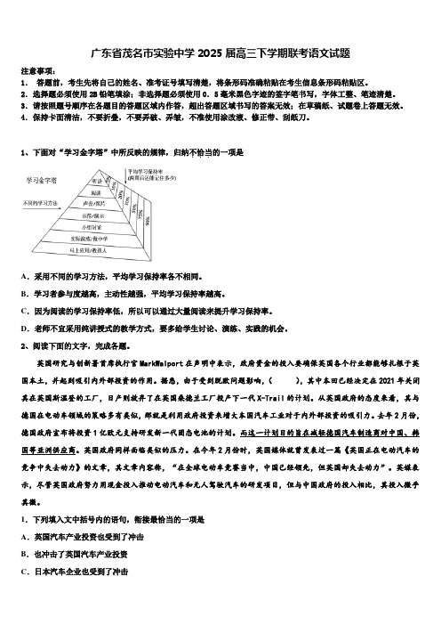 广东省茂名市实验中学2025届高三下学期联考语文试题含解析