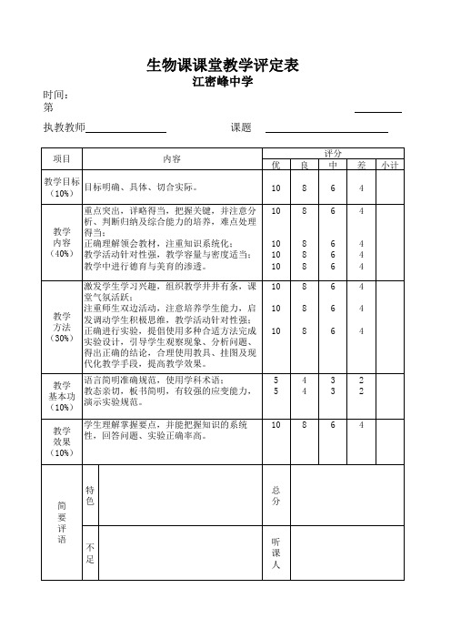 生物课堂教学评价表