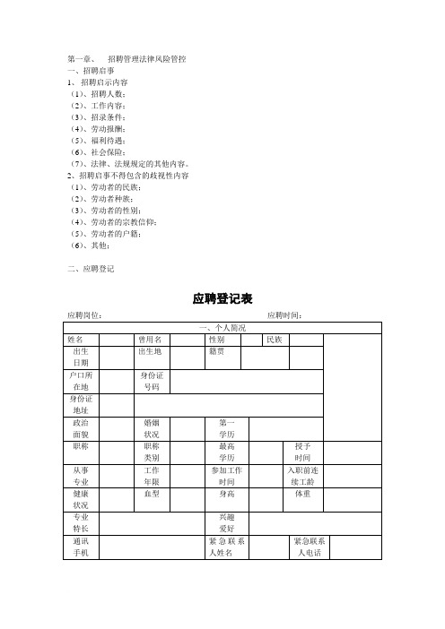 人力资源法律风险表格