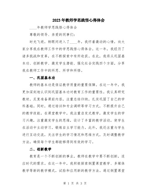 2023年教师学思践悟心得体会