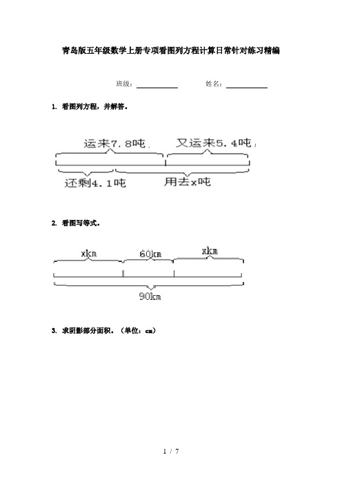 青岛版五年级数学上册专项看图列方程计算日常针对练习精编