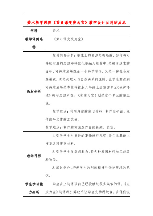 高中美术教学课例《第6课变废为宝》课程思政核心素养教学设计及总结反思