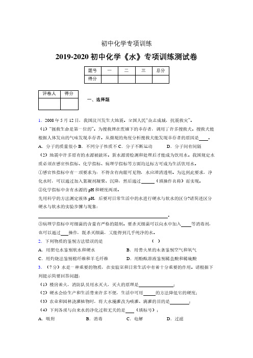 2019-2020学年初中化学《水》专项训练模拟测试(含答案) (504)