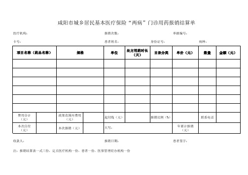 咸阳市城乡居民基本医保“两病”门诊用药报销结算单