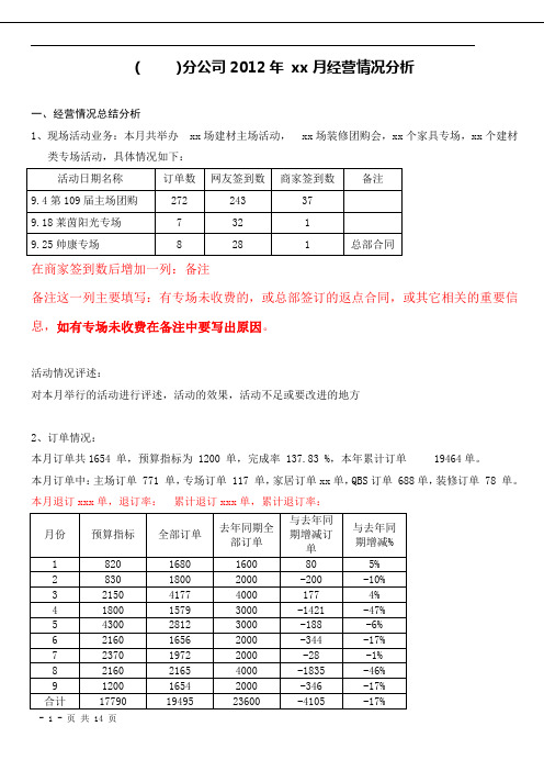 xx分公司xx月份经营情况分析表模版7.2