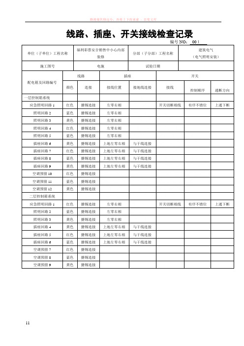 线路、插座、开关接线检查记录