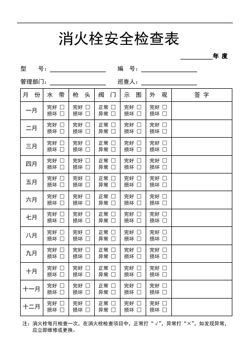 消火栓安全检查表