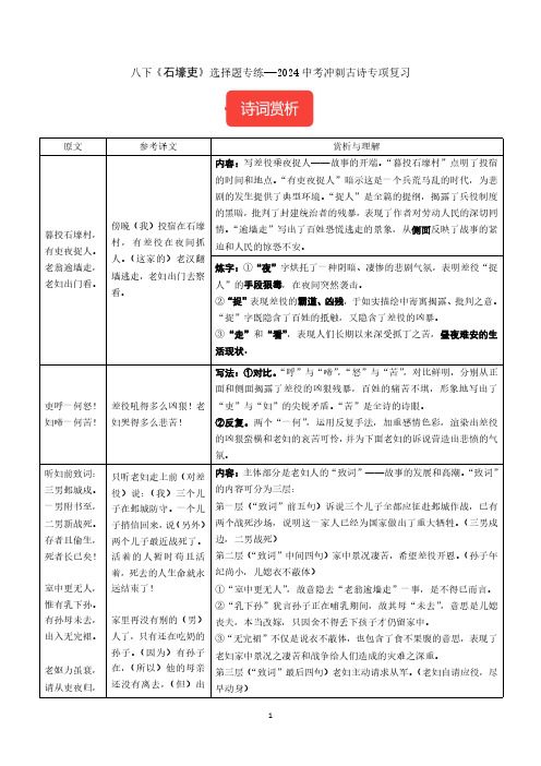 八下《石壕吏》选择题专练-2024中考冲刺古诗专项复习