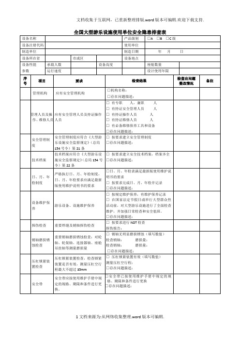 游乐设施安全排查表