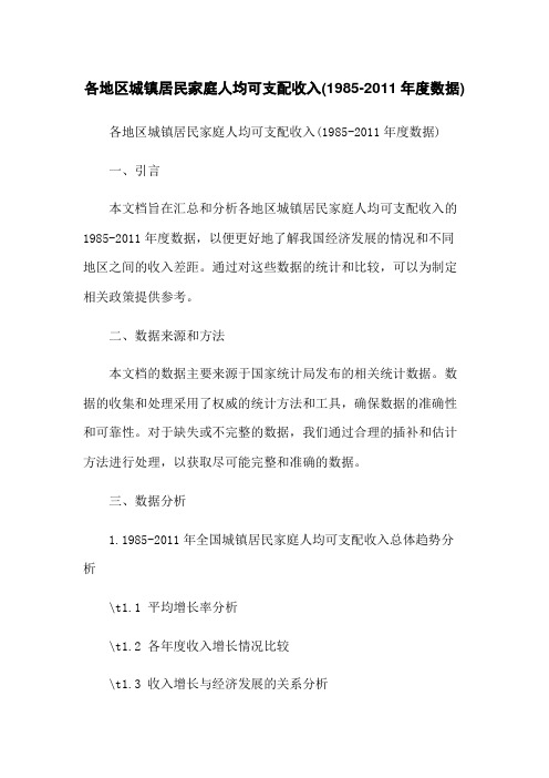 各地区城镇居民家庭人均可支配收入(1985-2011年度数据)