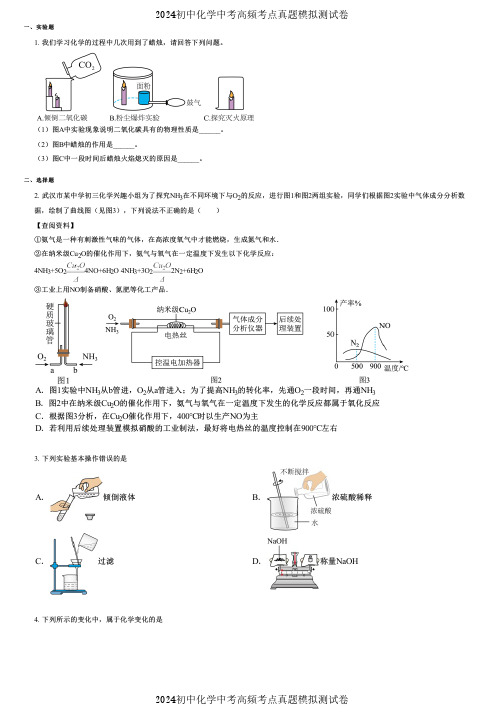 2024初中化学中考高频考点真题模拟测试卷 (2633)