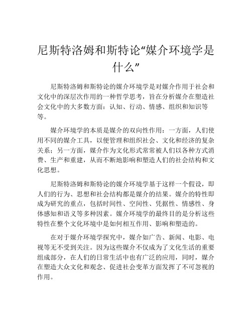 尼斯特洛姆和斯特论“媒介环境学是什么”