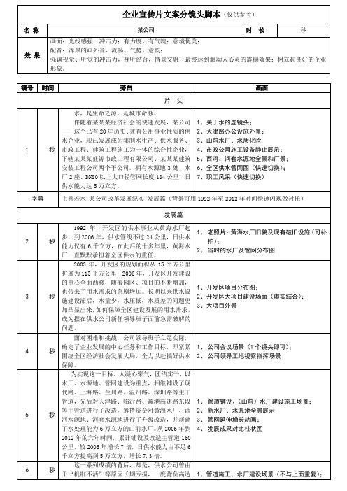 企业宣传片文案分镜头脚本